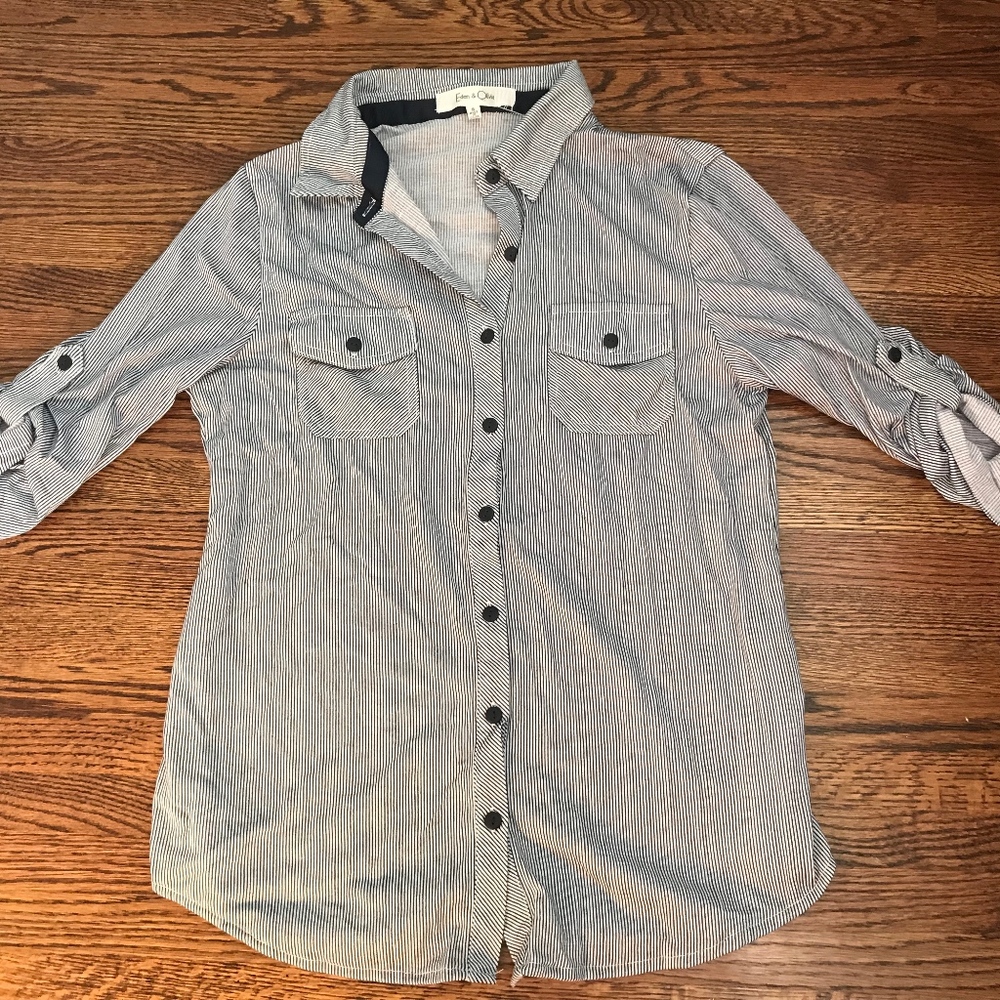 Navy and White Collared Shirt